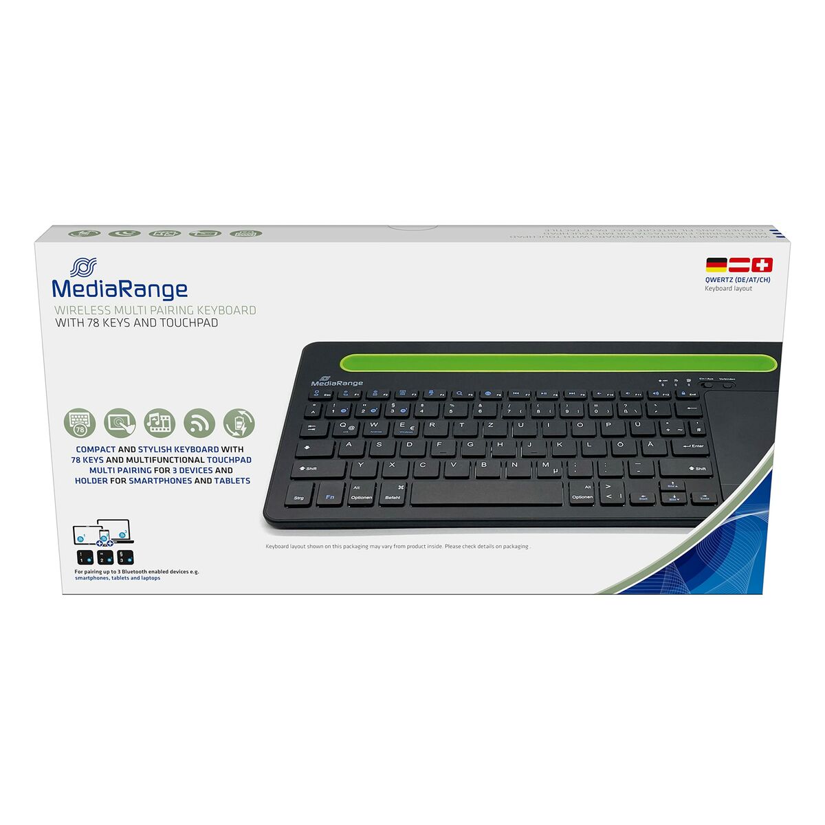 Bluetooth-Tastatur MediaRange MROS131 Qwertz Deutsch Neu A