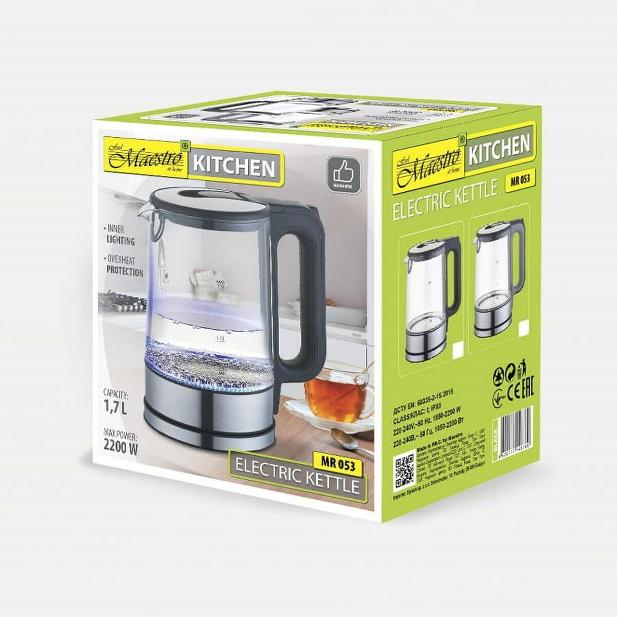 Wasserkocher MAESTRO MR-053-GRAY Glas 1 7 l 2200 W