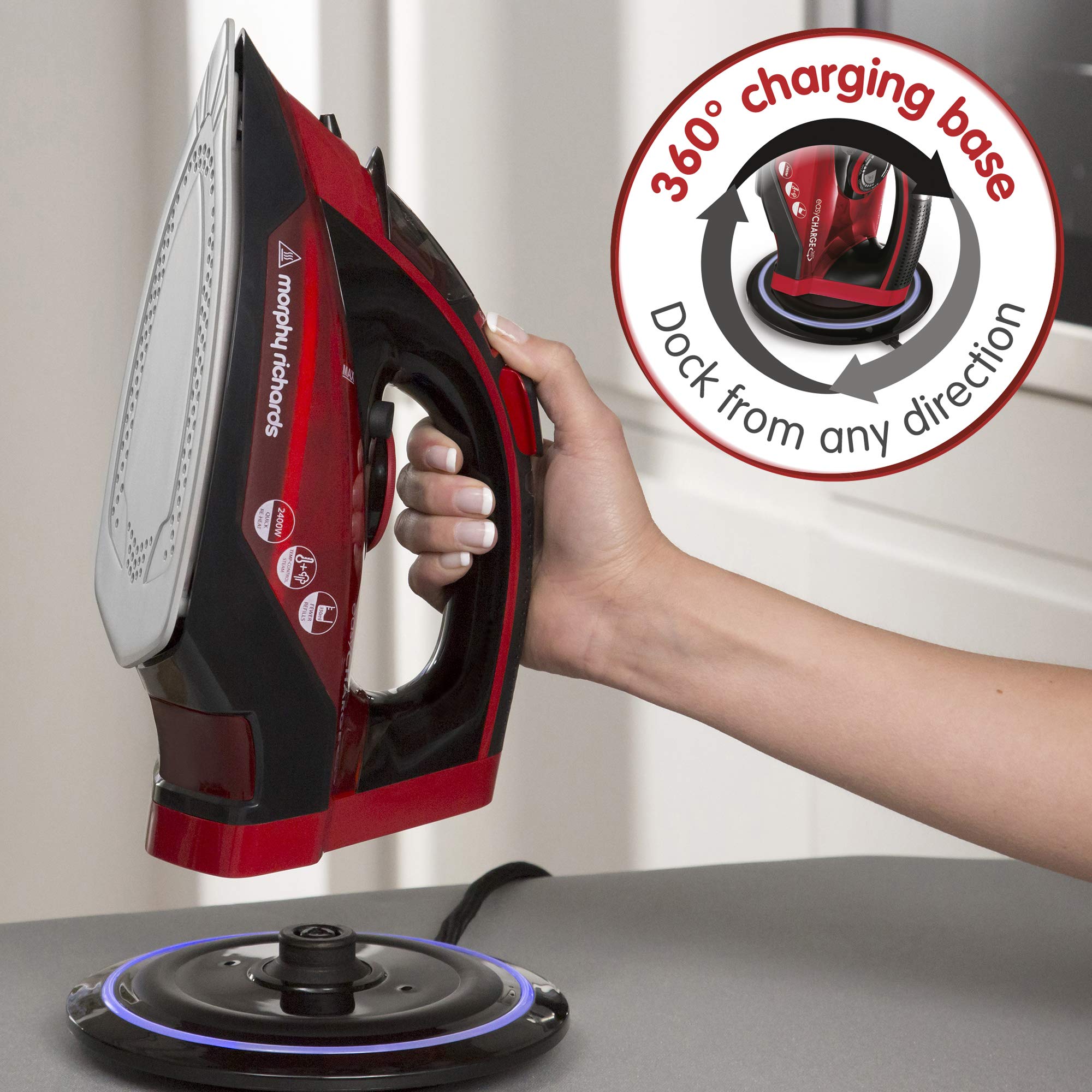 Morphy Richards 303250 Bügeleisen Dampfbügeleisen Keramik-Bügelsohle 2400 W Schwarz  Rot