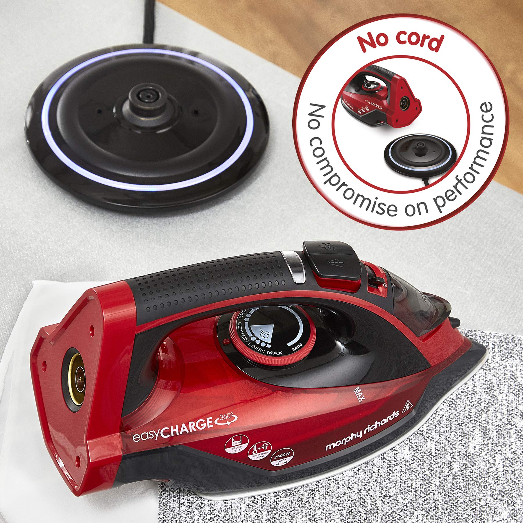 Morphy Richards 303250 Bügeleisen Dampfbügeleisen Keramik-Bügelsohle 2400 W Schwarz  Rot