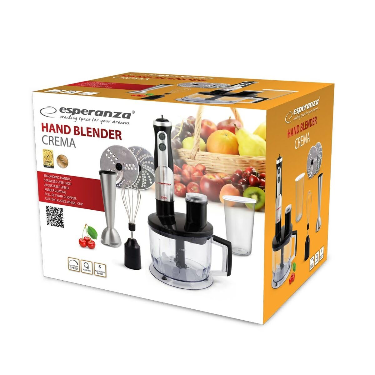 Esperanza EKM004 Mixer 0 6 l Pürierstab Schwarz  Silber  Transparent 800 W