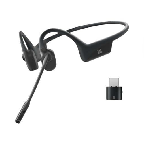 SHOKZ OpenComm2 UC drahtloser  knochenleitender Bluetooth-Kopfhörer für Videokonferenzen mit USB-C-Adapter | 16 Stunden Sprechzeit  29 m drahtlose Reichweite  1 Stunde Ladezeit | Mit geräuschunterdrückendem Galgenmikrofon und Dongle  schwarz (C110-AC