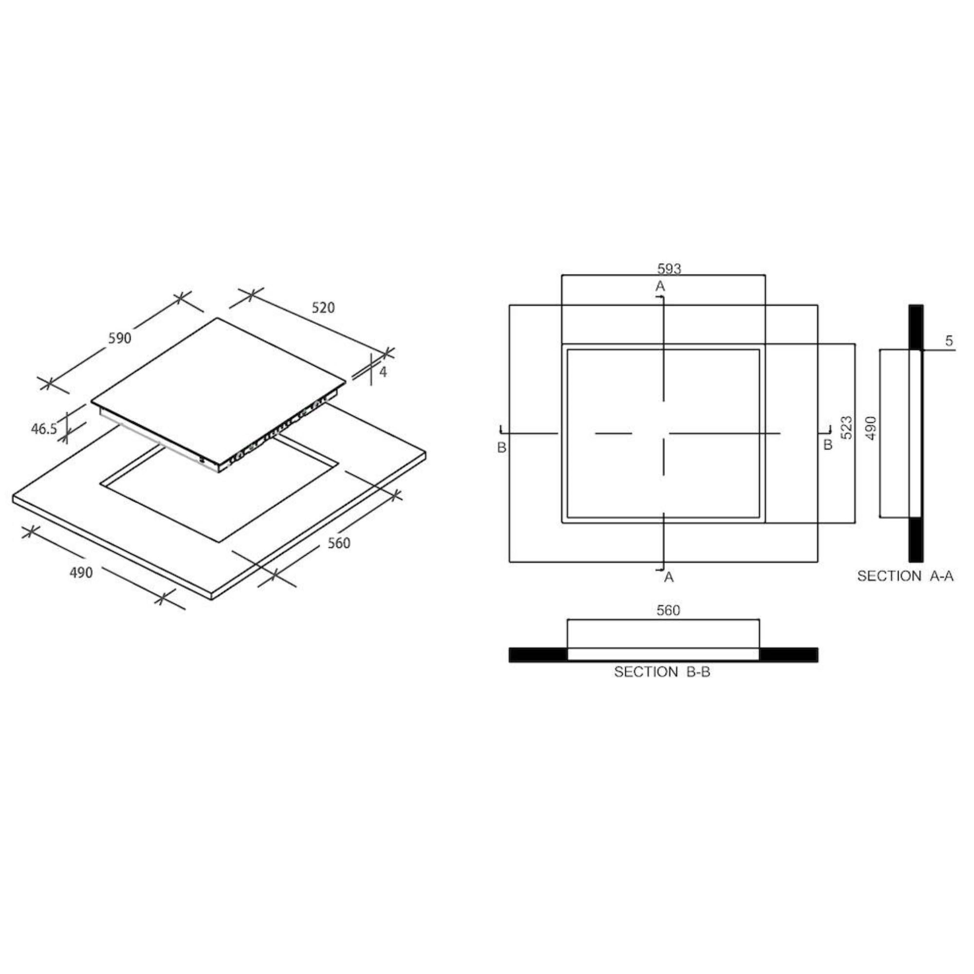 Candy Idea CH64CCB/4U2 Schwarz Integriert 59 cm Keramik 4 Zone(n)