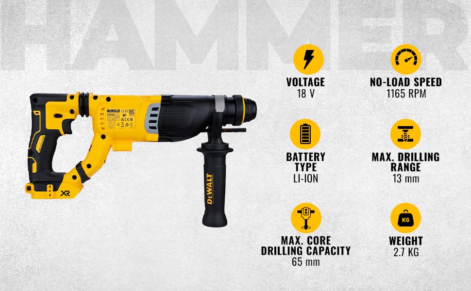 DeWALT DCH263N-XJ Bohrmaschine 1165 RPM SDS Plus 2 7 kg Schwarz  Gelb