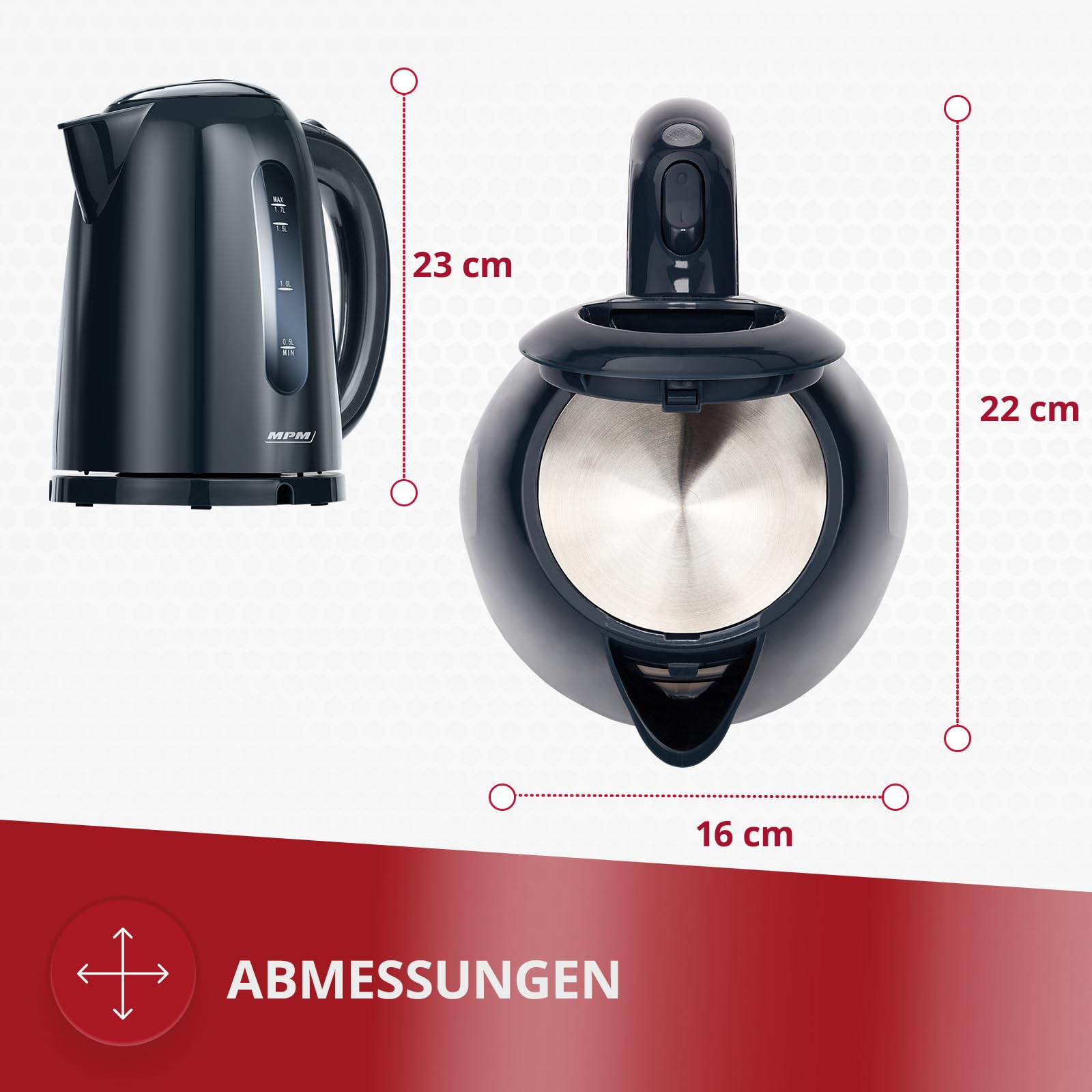 MPM MCZ-85/G1 Wasserkocher 1 7 l 2200 W Schwarz