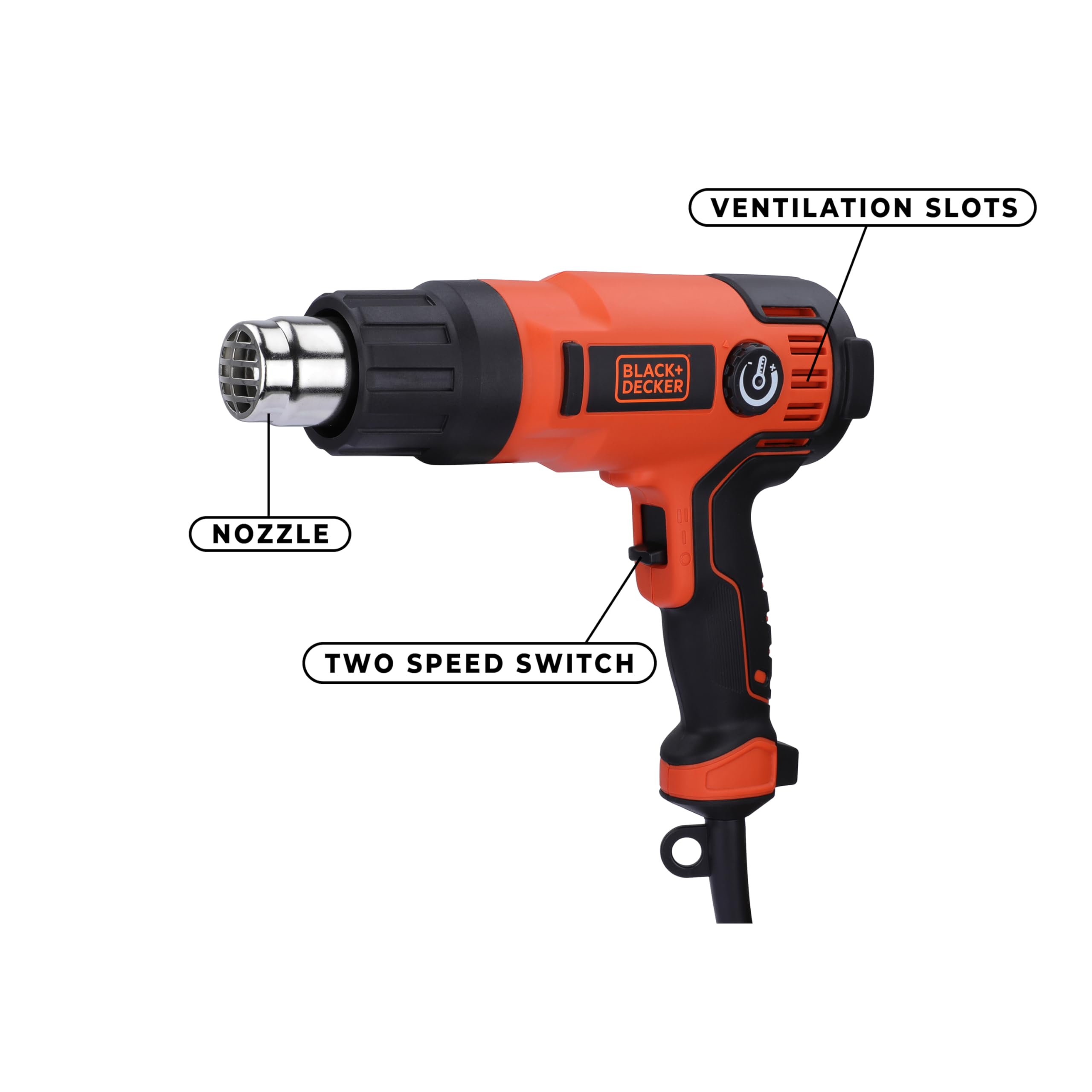 Black & Decker KX2200K-QS Heißluftpistole 720 l/min 645 °C 2000 W Schwarz  Orange