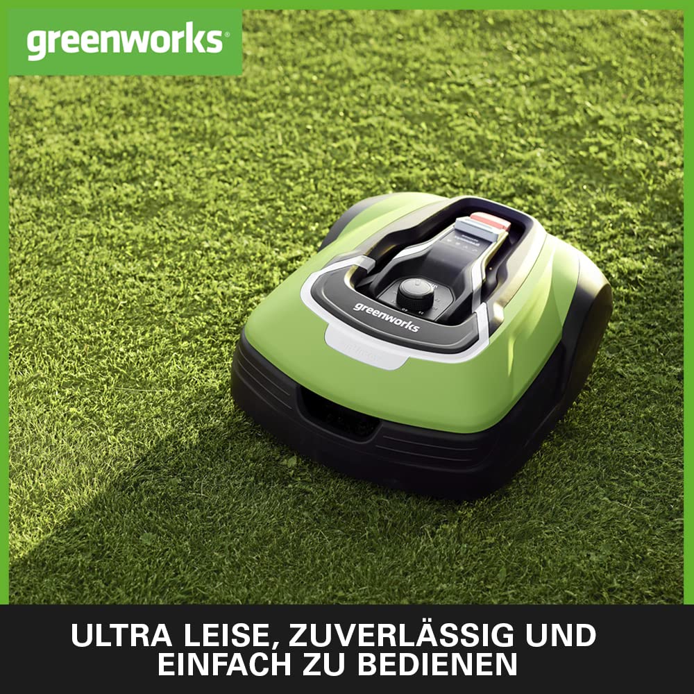 Greenworks Mähroboter Optimow 15 Akku-Rasenmäher selbstfahrend bis 1500m² smart GreenGuide app bis 35% Steigung 20-60mm Schnitthöhe bis zu 70min Mähzeit besonders leise mit Ladestation