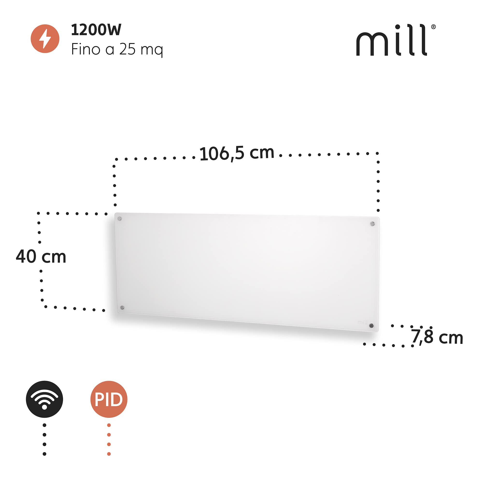Glasheizpaneel Wifi + Bluetooth + LED-Anzeige MILL GL1200WIFI3