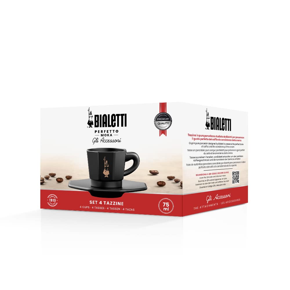 Satz mit 4 Tassen BIALETTI PERFETTO MOKA Porzellan 4x 75 ml Schwarz