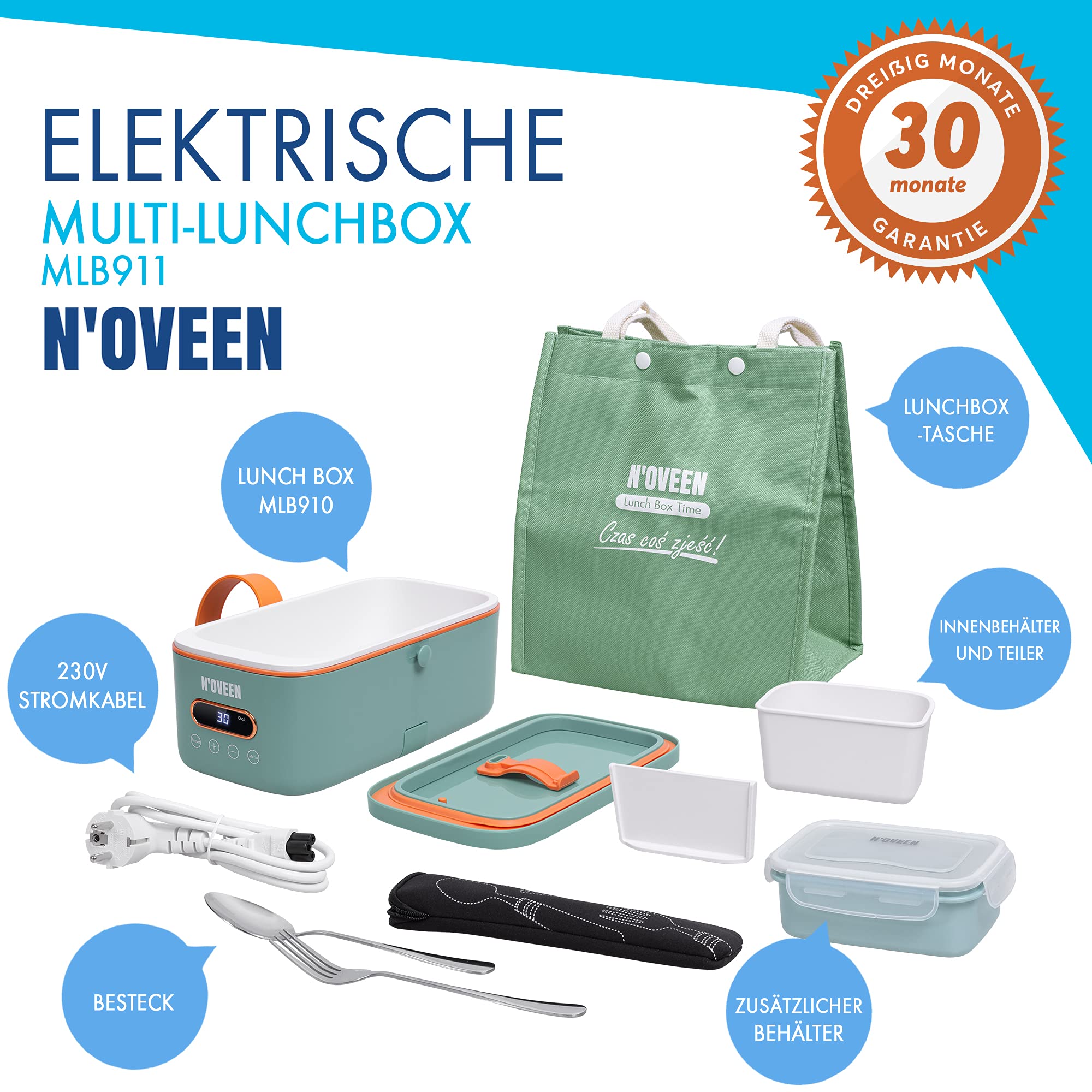 Elektrischer Speisenwärmer N'oveen Multi Lunch Box MLB911 X-LINE Grün