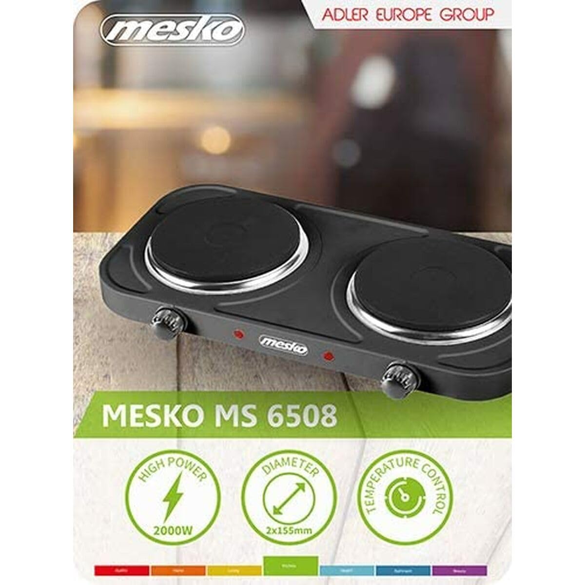 Mesko Home MS 6509 Kochfeld Schwarz Arbeitsplatte Versiegelte Platte 2 Zone(n)