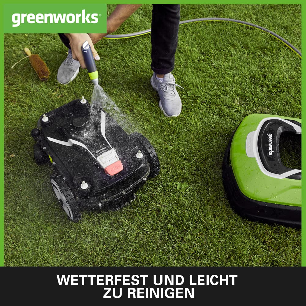 Greenworks Mähroboter Optimow 15 Akku-Rasenmäher selbstfahrend bis 1500m² smart GreenGuide app bis 35% Steigung 20-60mm Schnitthöhe bis zu 70min Mähzeit besonders leise mit Ladestation