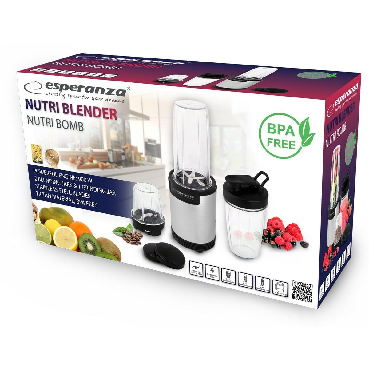 Esperanza EKM030 Nutri Mixer / Personal Blender 9in1 900W Silber