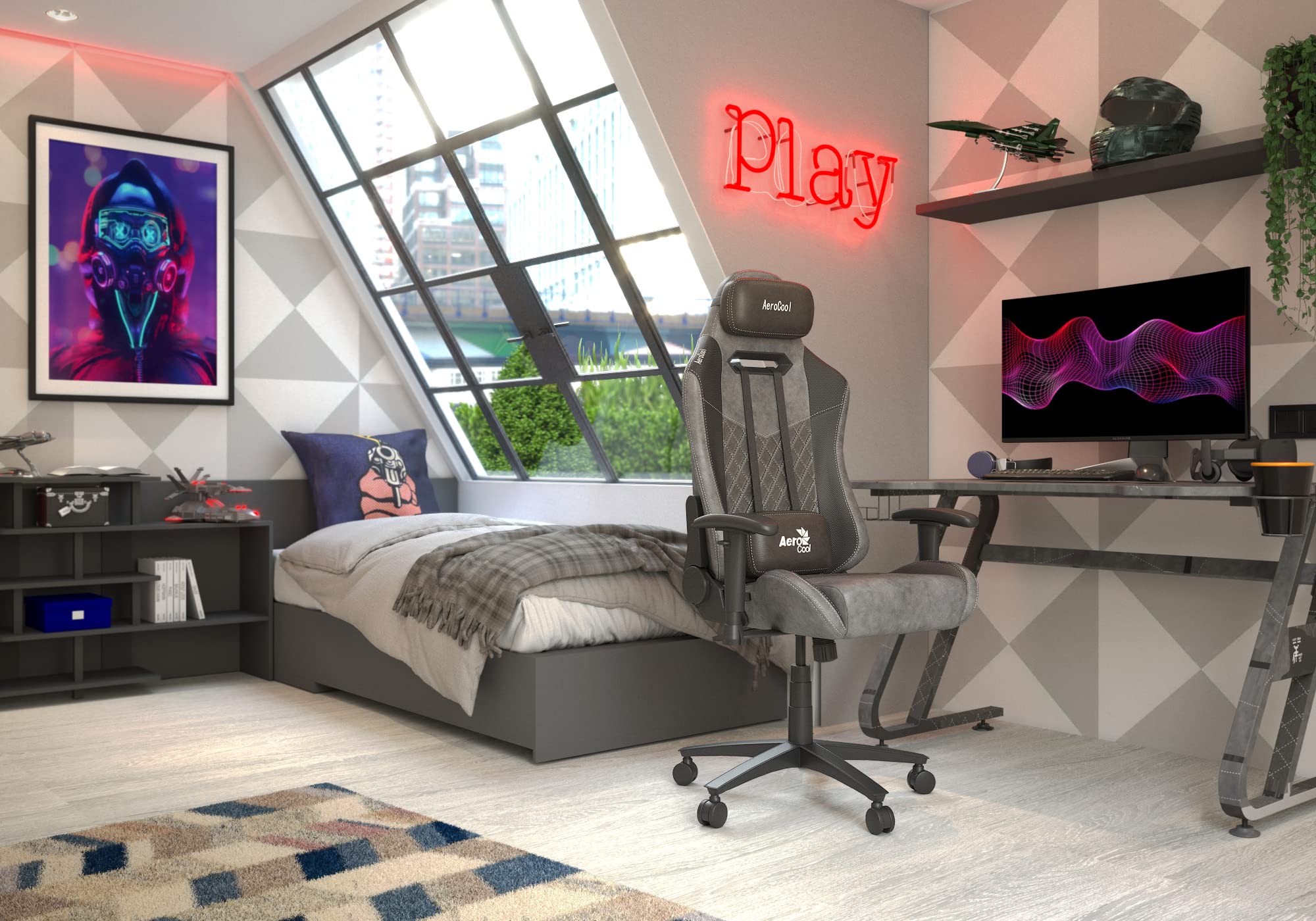 Aerocool DUKE AeroSuede Universal-Gamingstuhl Schwarz, Grau