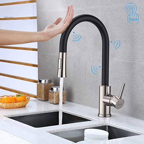 Synlyn Touch Sensor Faucet Kitchen Pull-out Kitchen Faucet with spray 360 ° Rotating kitchen mixer Black & Brushed stainless steel single lever sink faucet high pressure kitchen sink faucet