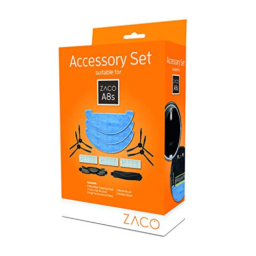Zaco kit d'accessoires d'origine approprié pour l'aspiration et essuyage Zaco A8s robot de la brosse principale chiffons d'essuyage, filtre incl. Brosse latérale