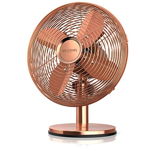 Brandson - Table fan in copper design - Fan 3 speeds - mobile fan - Switchable 80 ° oscillation - tilt angle 40 ° - robust full-metal housing