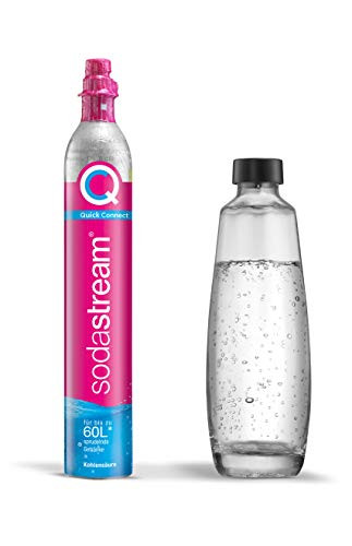 SodaStream QC Reserve Pack with 1x Quick Connect CO2 cylinder yield Pink 27.5x16x44 60L and 1x 1.0 L glass bottle