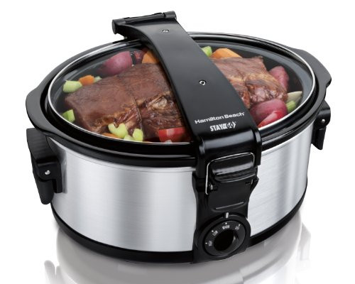 Hamilton Beach Stay or Go Portable 5.5 L slow cooker slow cooker dishwasher-safe with cover lock for easy transportation stainless steel 33461-CE pot