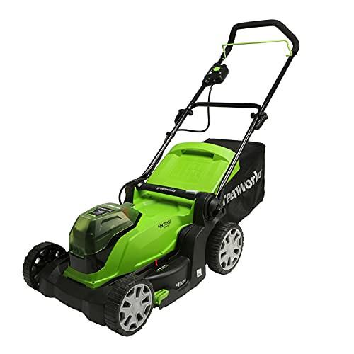 Green Works cordless lawn mower G24X2LM41 Li-Ion 2 x 24V 41cm-sectional width of up to 220m² 50L grass box 6 times the central cutting height adjustment without battery and charger