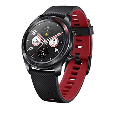 HONOR Smartwatch im klassischen Uhrendesign mit 3 cm 1,2 Zoll AMOLED Display Meteorite Black + Rot