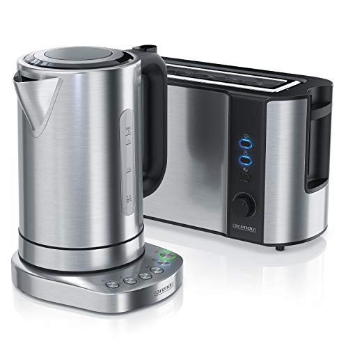 Arendo 1.7 liter stainless steel kettle including. Base station and 4 temperature levels PLUS 1000 W elongated slot toaster with 6 Bräungungsstufen and double-wall housing