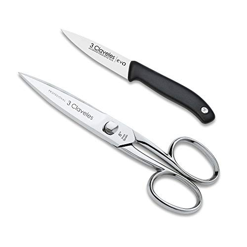 3 Claveles 28003 Set de cuisine Argent Ciseaux Max 20 cm + 9 cm couteau à légumes
