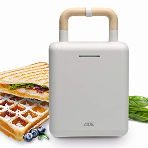 ADE waffle iron sandwich maker 2in1 KG2006 interchangeable plates carrying handle matt with closing device color finish white sandwich maker with non-stick coating for baking and toasting