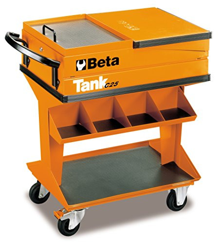 Beta C25 Tool trolley with hinged lid workshop with oil and petrol-resistant rubber flooring integrated security lock tool trolley