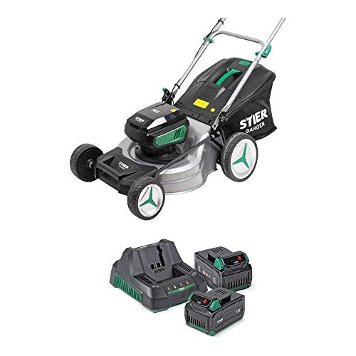 BULL cordless lawn mower SRM-430 twin-power system 2 x 2.5Ah 6-stage cutting height 25-75 mm collection box grass catcher 50 L incl. 2 x 2.5 Ah Li-Ion Battery + quick charger sectional width 43 cm