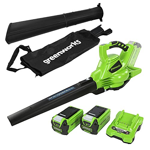Green Works Tools 01-0000024227UC GD40BVK2X 24227UC 40V leaf blower and vacuum cleaners, including two batteries and charger 2 Ah Black Gray Green
