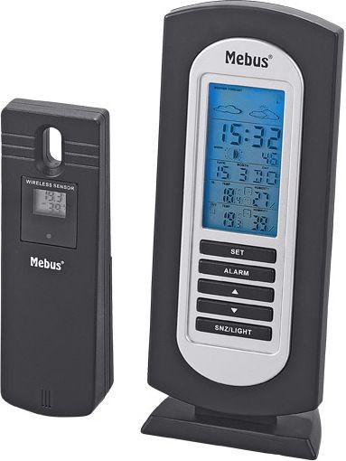 Mebus weather station wireless weather station black and silver 40222