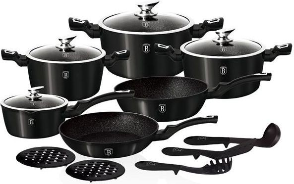 Berlingerhaus Cookware 15 pezzi lucido metallizzato linea Black Edition BH 1664N