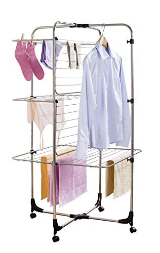 WENKO tower clotheshorse 3 floors rollable foldable clothes dryer with folding wings