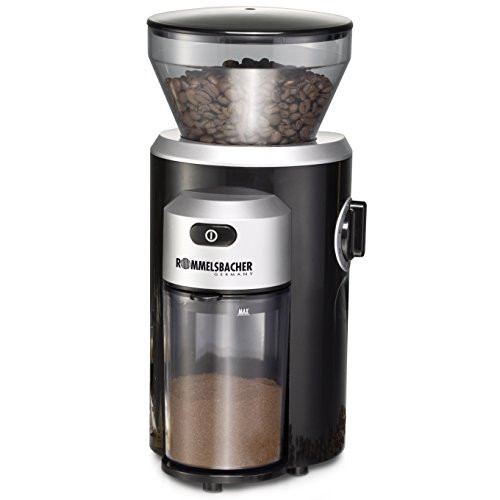 ROMMELSBACHER coffee grinder EKM 300 - conical grinder stainless steel pacing to 10 portions capacity bean container 220 g freeness in 12 steps