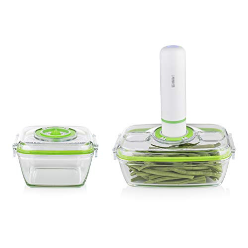 Princess food storage container set in glass with Handvakuumiererinkl. electric vacuum pump 2 and cooking food container 2 BPA-free lid USB charging cable