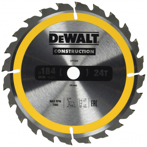 Disc for portable saws DeWalt DT1939-QZ carbide 184 mm