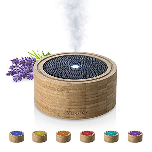 Medisana AD 625 Aroma Diffuser made of bamboo for essential fragrance oils fragrance lamp with timer nebulizer made of wood with wellness light in 6 colors