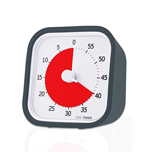 Time Timer MOD antraciet Een visuele 60 minuten countdown timer voor klassikaal hulpmiddel voor kinderen en volwassenen in het thuisonderwijs en kantoor met stille werking en vervangbare siliconen beschermende behuizing. vergaderingen