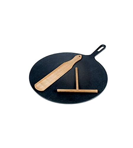 Ilsa crepe cast iron pan with wooden spatula