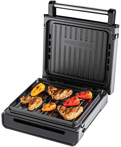 George Foreman contact grill Smokeless 87% less smoke 200 ° C grill temperature stainless steel housing removable table grill & dishwasher-safe grill plates