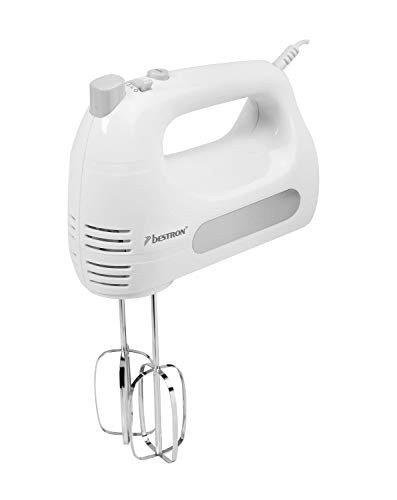 Bestron hand mixer with beaters and dough hooks 300 W White 6 speed levels