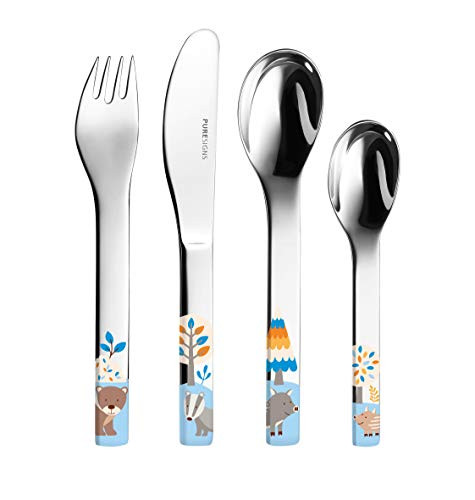 Pure ONE Signs Friends cutlery set forest animals Stainless Steel Silver 4 pieces