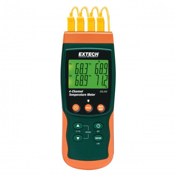Extech SDL200 Termometro -199 fino a + 1700 ° C Sensore tipo K, J, T, E, R, S, datalogger Pt100 Funzione