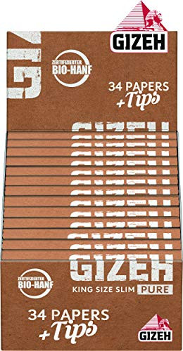 Giza King Pure Slim Plus Certified Organic Hemp 25 booklets, each with Papers + 34 Tips S Brown
