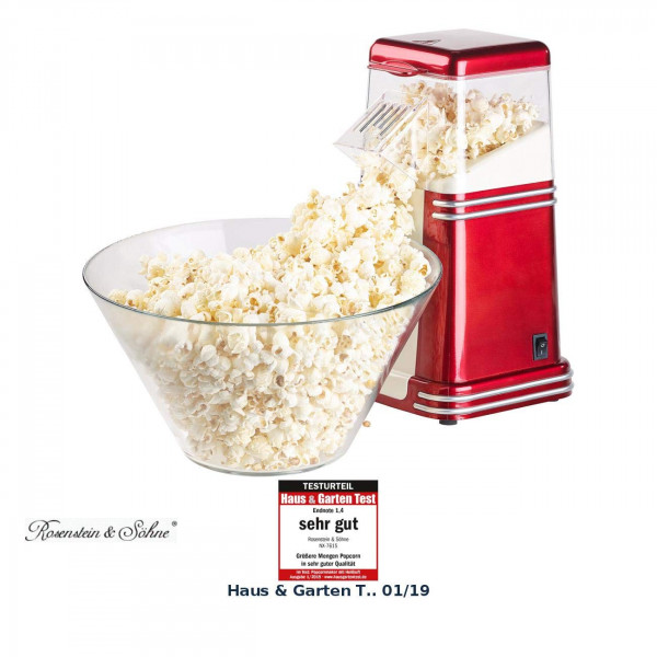 Rosenstein & Söhne Popkornmaschine XL Heißluft Popcorn Maschine für bis zu 100 g Mais