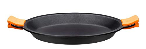 BRA Efficient paella pan Silicone handles 32 cm black suitable for all types of cuisine including induction of cast aluminum with non-stick coating Teflon Platinum Plus