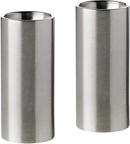 Stelton Salt and Pepper stainless steel desgn-family Cylinda line designed by Arne Jacobsen