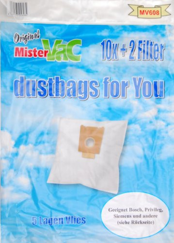 mistervac MV 608 Value pack 30 bags + 6 filter with four nozzle set for Bosch BBS BSA BSG - series and Siemens super and VS series vacuum cleaner bag fleece 5 layers