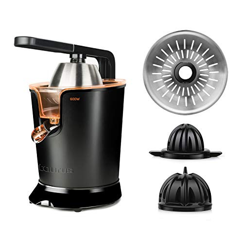 Taurus Easypress 600 - juicer with electric lever. 600W. AC motor. 2 pins for all citrus fruits. Stainless steel filter. Easy cleaning detachable. 650 ml black.